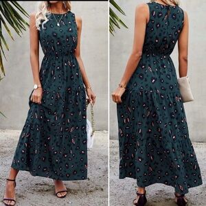SHEIN Dark Green Animal Print Maxi Dress